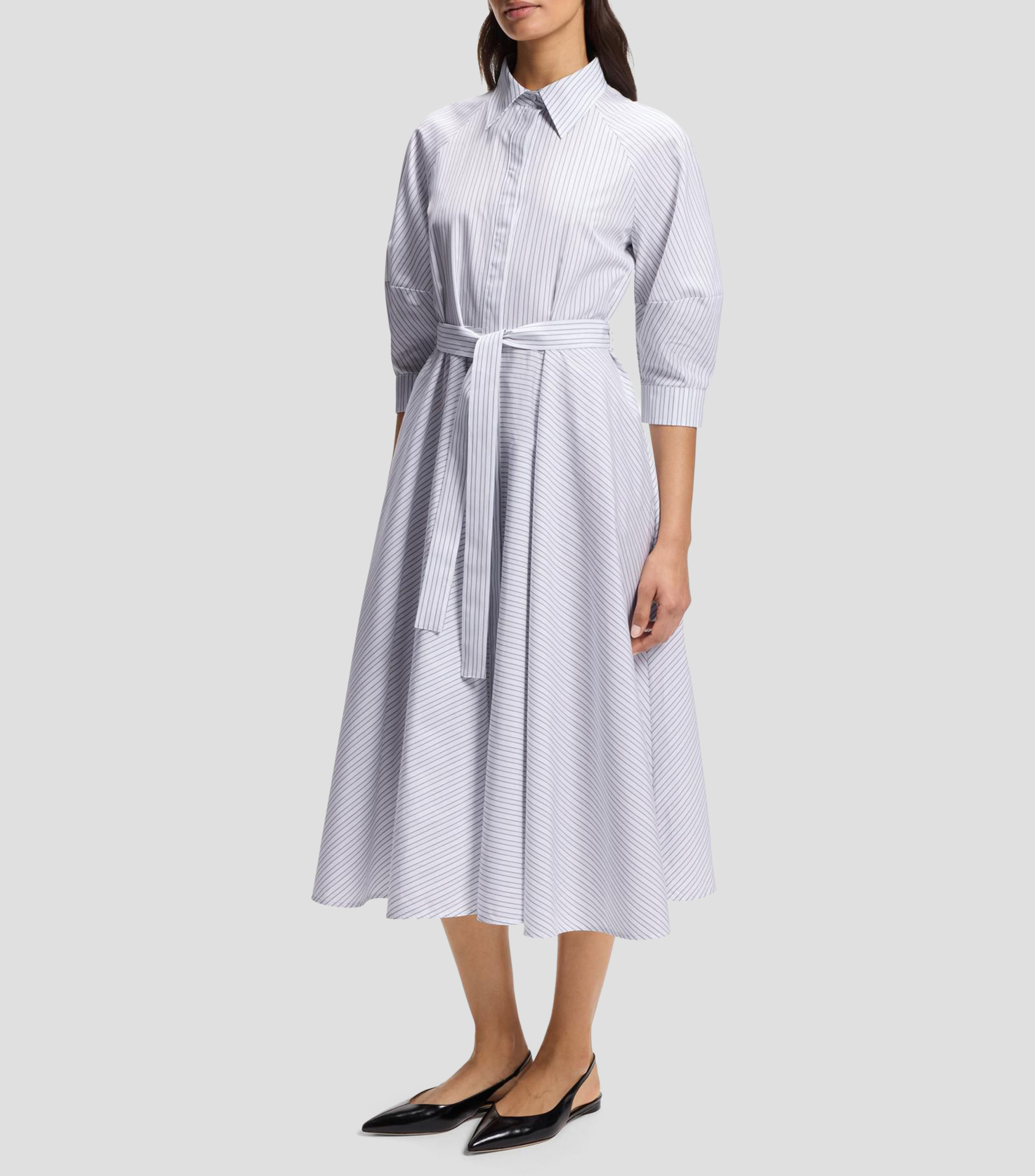 Vestido camisero de popelín de algodón a rayas Mujer